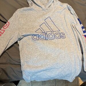 Adidas Gray Hoodie with Blue and Red Accents